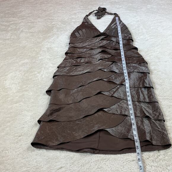 Cache chocolate brown scalloped bandage halter cocktail party dress, size 8 - Picture 4 of 12